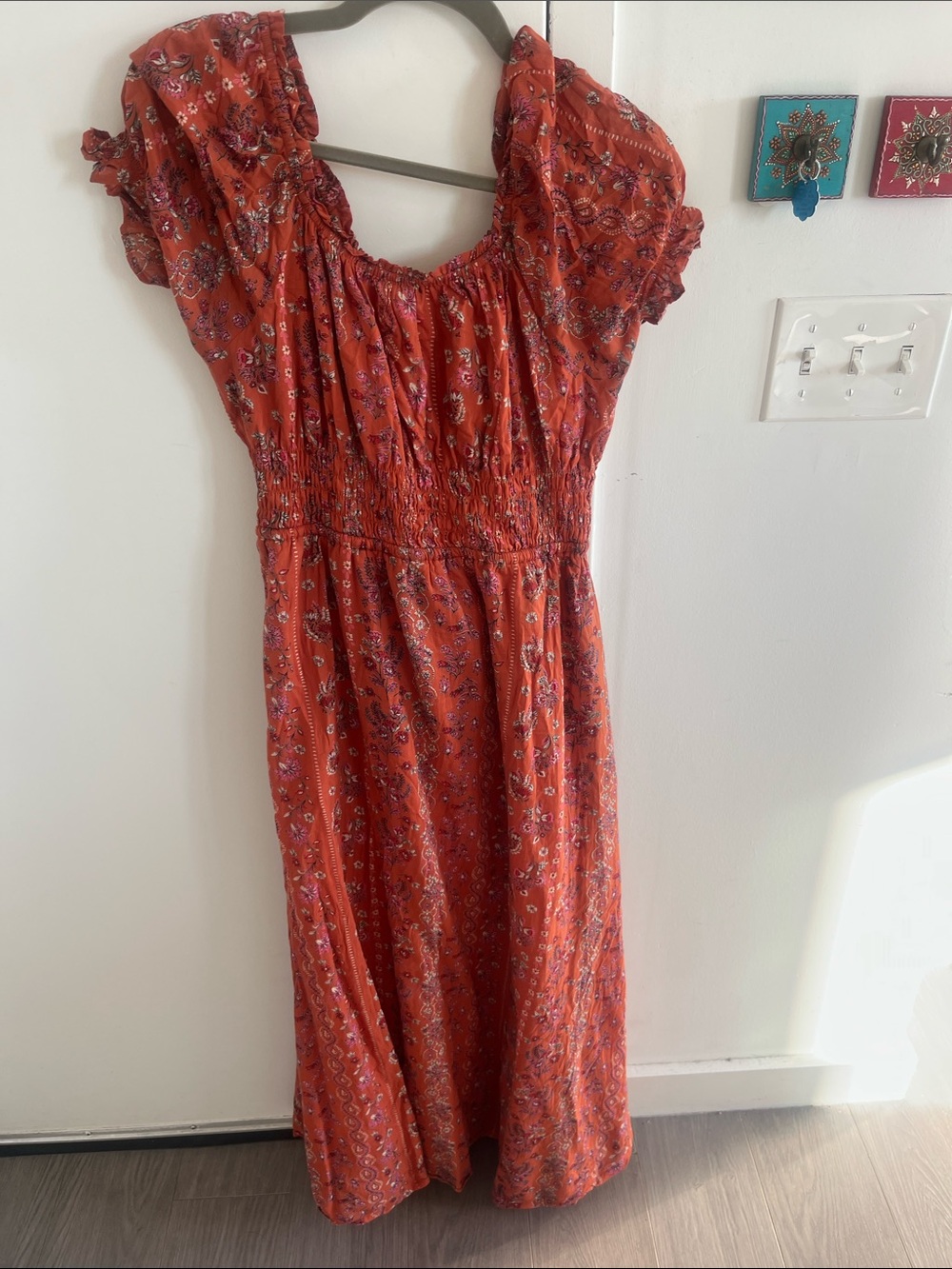 Aqua Rust Paisley Maxi Dress with Smocked Bodice - Picture 5 of 5